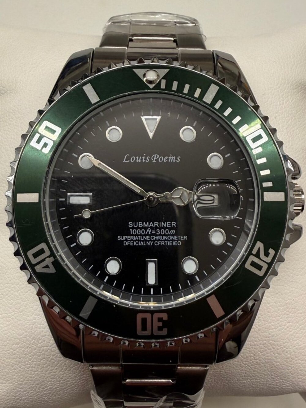 LOUIS POEMS DIVER MENS GREEN BLK STARBUCKS 43MM AUTOMATIC STEEL DATE WATCH NEW